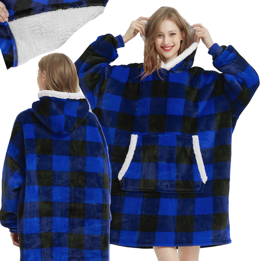 Megztinis šiltas oversize antklodė xxl 2in1 storas kailis minkštas gobtuvas su gobtuvu chalatas, Mėlyna, Szín, Kék
