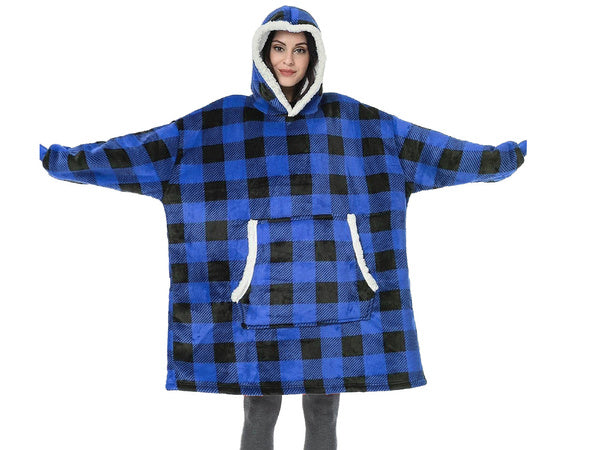 Megztinis šiltas oversize antklodė xxl 2in1 storas kailis minkštas gobtuvas su gobtuvu chalatas, Mėlyna, Szín, Kék