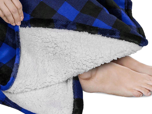 Megztinis šiltas oversize antklodė xxl 2in1 storas kailis minkštas gobtuvas su gobtuvu chalatas, Mėlyna, Szín, Kék