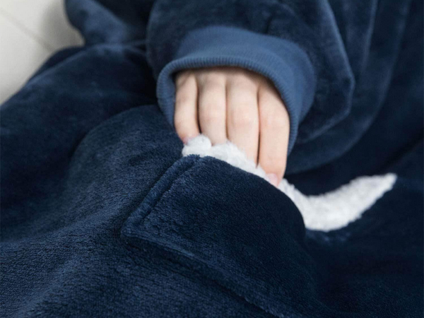 Šiltas megztinis oversize antklodė xxl 2in1 storas kailis minkštas gobtuvas su gobtuvu chalatas, Navy, Szín, Haditengerészet