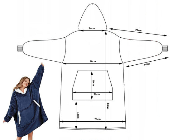 Šiltas megztinis oversize antklodė xxl 2in1 storas kailis minkštas gobtuvas su gobtuvu chalatas, Navy, Szín, Haditengerészet