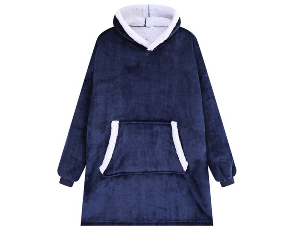 Šiltas megztinis oversize antklodė xxl 2in1 storas kailis minkštas gobtuvas su gobtuvu chalatas, Navy, Szín, Haditengerészet