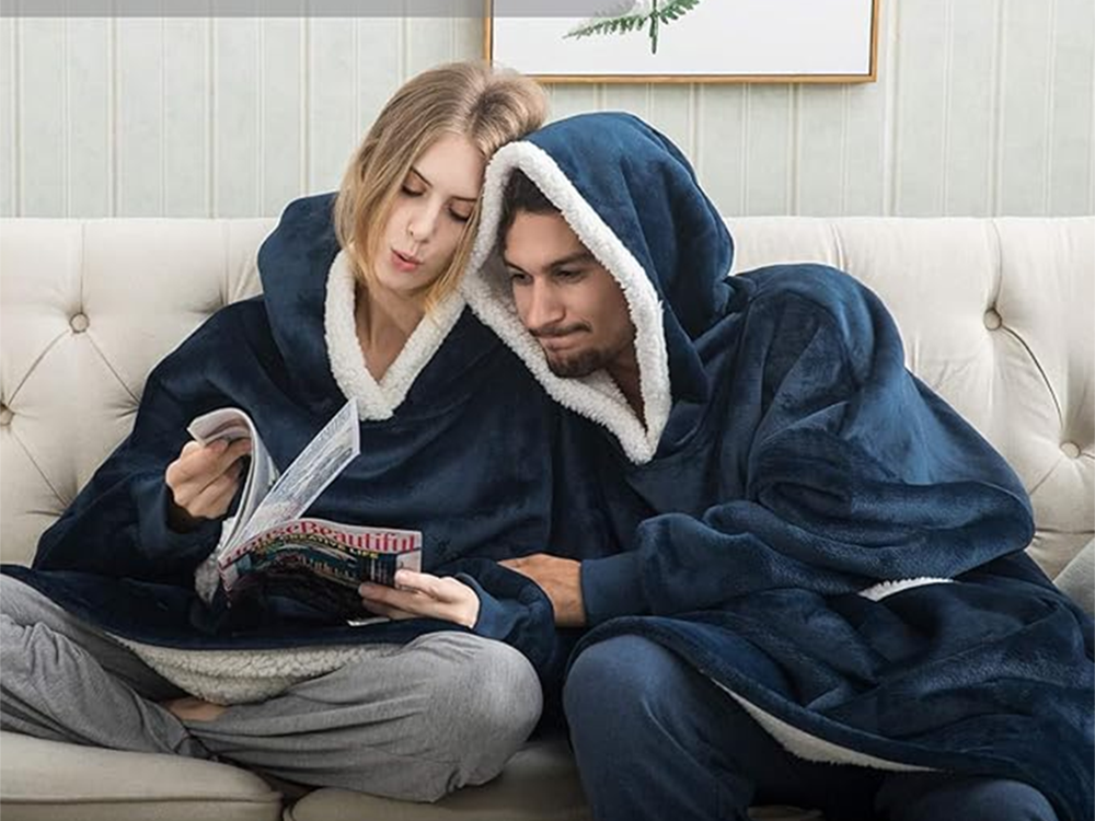 Šiltas megztinis oversize antklodė xxl 2in1 storas kailis minkštas gobtuvas su gobtuvu chalatas, Navy, Szín, Haditengerészet