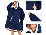 Šiltas megztinis oversize antklodė xxl 2in1 storas kailis minkštas gobtuvas su gobtuvu chalatas, Navy, Szín, Haditengerészet