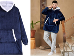 Šiltas megztinis oversize antklodė xxl 2in1 storas kailis minkštas gobtuvas su gobtuvu chalatas, Navy, Szín, Haditengerészet