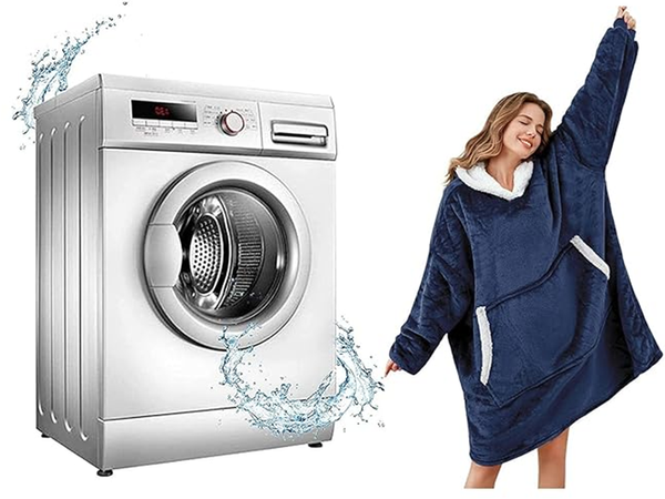 Šiltas megztinis oversize antklodė xxl 2in1 storas kailis minkštas gobtuvas su gobtuvu chalatas, Navy, Szín, Haditengerészet