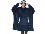 Šiltas megztinis oversize antklodė xxl 2in1 storas kailis minkštas gobtuvas su gobtuvu chalatas, Navy, Szín, Haditengerészet