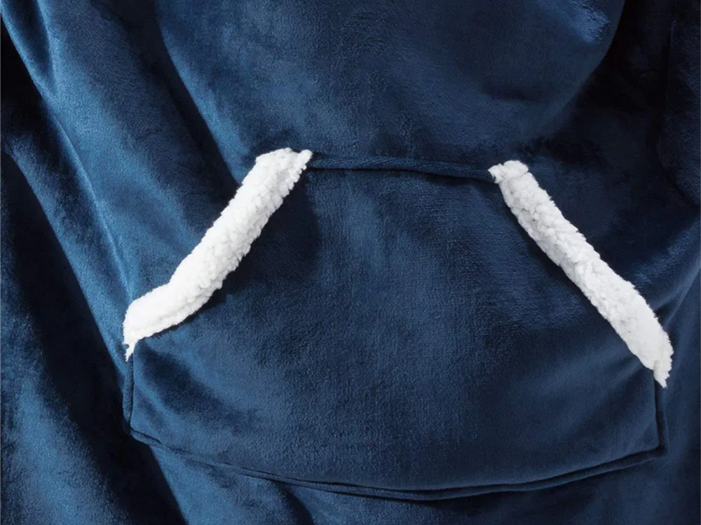 Šiltas megztinis oversize antklodė xxl 2in1 storas kailis minkštas gobtuvas su gobtuvu chalatas, Navy, Szín, Haditengerészet