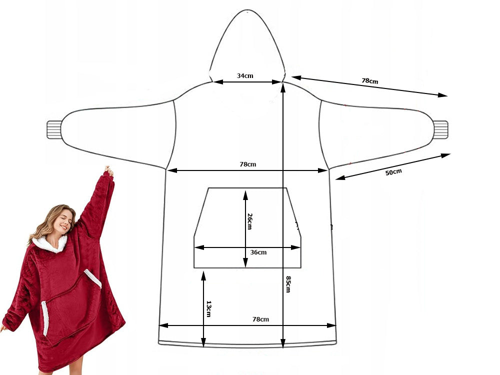 Šiltas megztinis oversize antklodė xxl 2in1 storas kailis minkštas gobtuvas su gobtuvu chalatas, Raudona, Szín, Piros