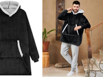 Šiltas megztinis oversize antklodė xxl 2in1 storas kailis minkštas gobtuvas su gobtuvu chalatas, Juoda, Szín, Fekete