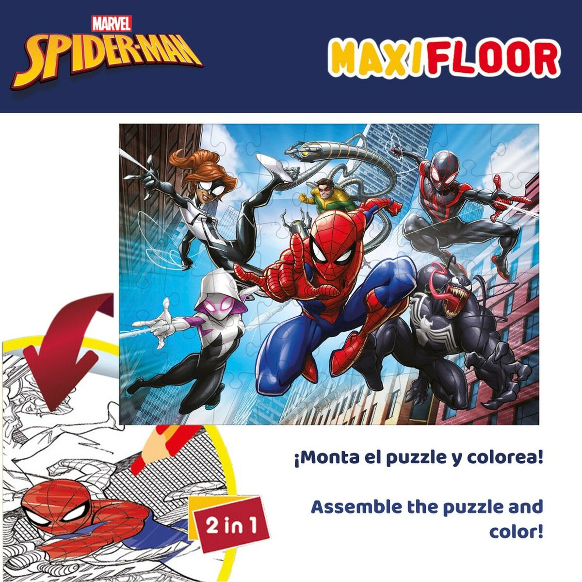 Vaikiška puzlė Spider-Man Dvipusis “Keturi viename” 48 Dalys 35 x 1,5 x 25 cm (6 vnt.)