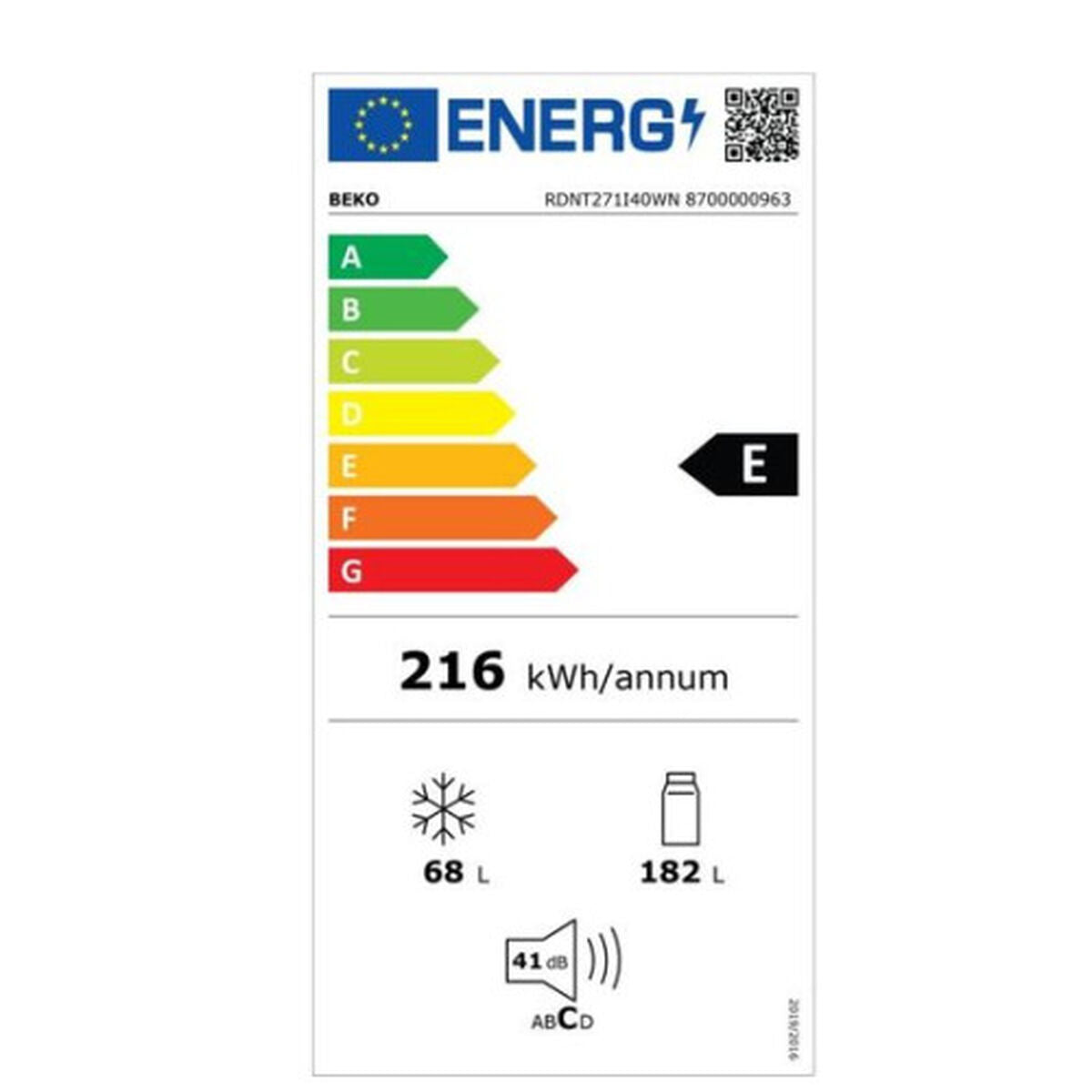 Kombinuotas šaldytuvas BEKO RDNT271I40WN Balta