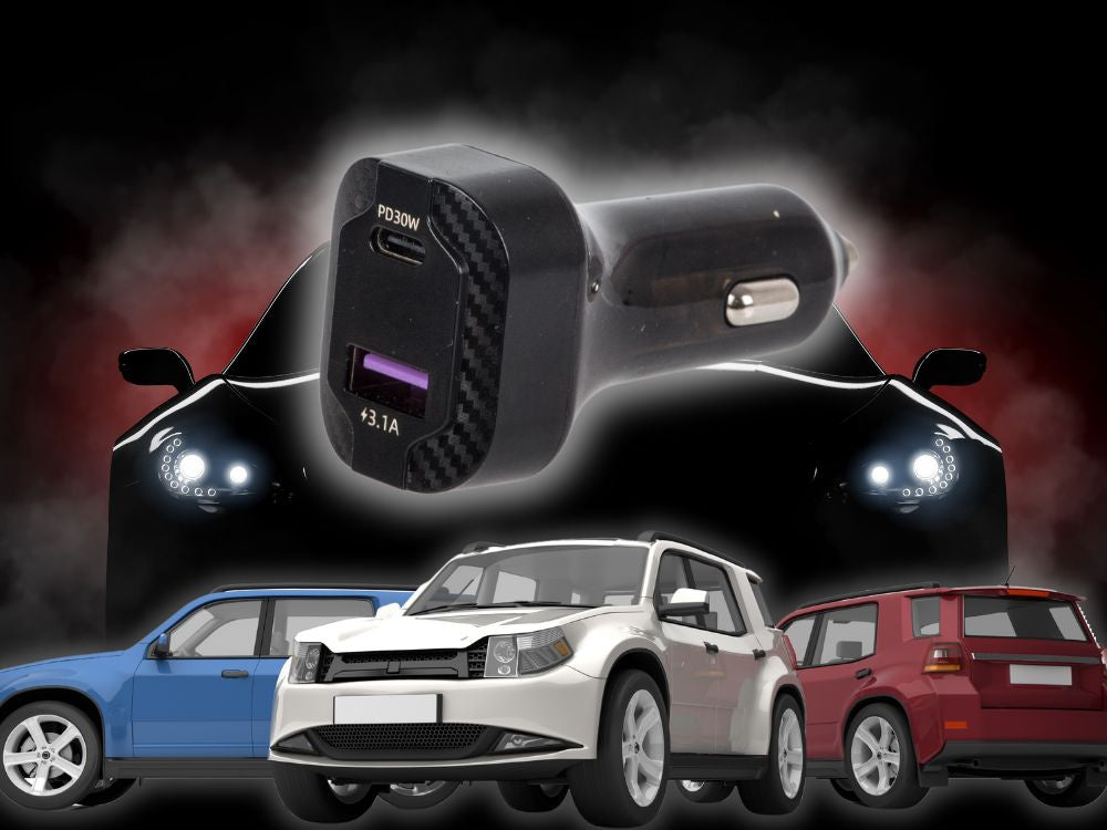 Greitas automobilinis įkroviklis usb-c 30w ir usb-a 15w, skirtas cigarečių uždegiklio lizdui
