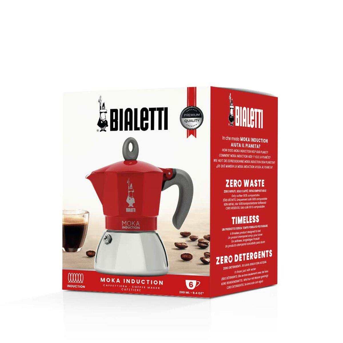 Itališkas Kavinukas Bialetti Moka Induction Raudona Metalinis