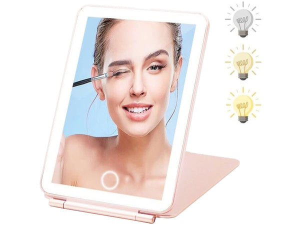 LED apšviestas makiažo veidrodis (sulankstomas, kelioninis)