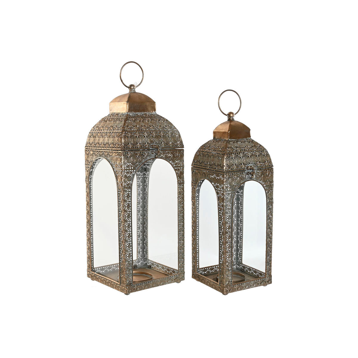 Žibintas Home ESPRIT Auksinis Metalinis Stiklas Arabas Atskirtas 20 X 20 X 56 cm (2 Dalys)