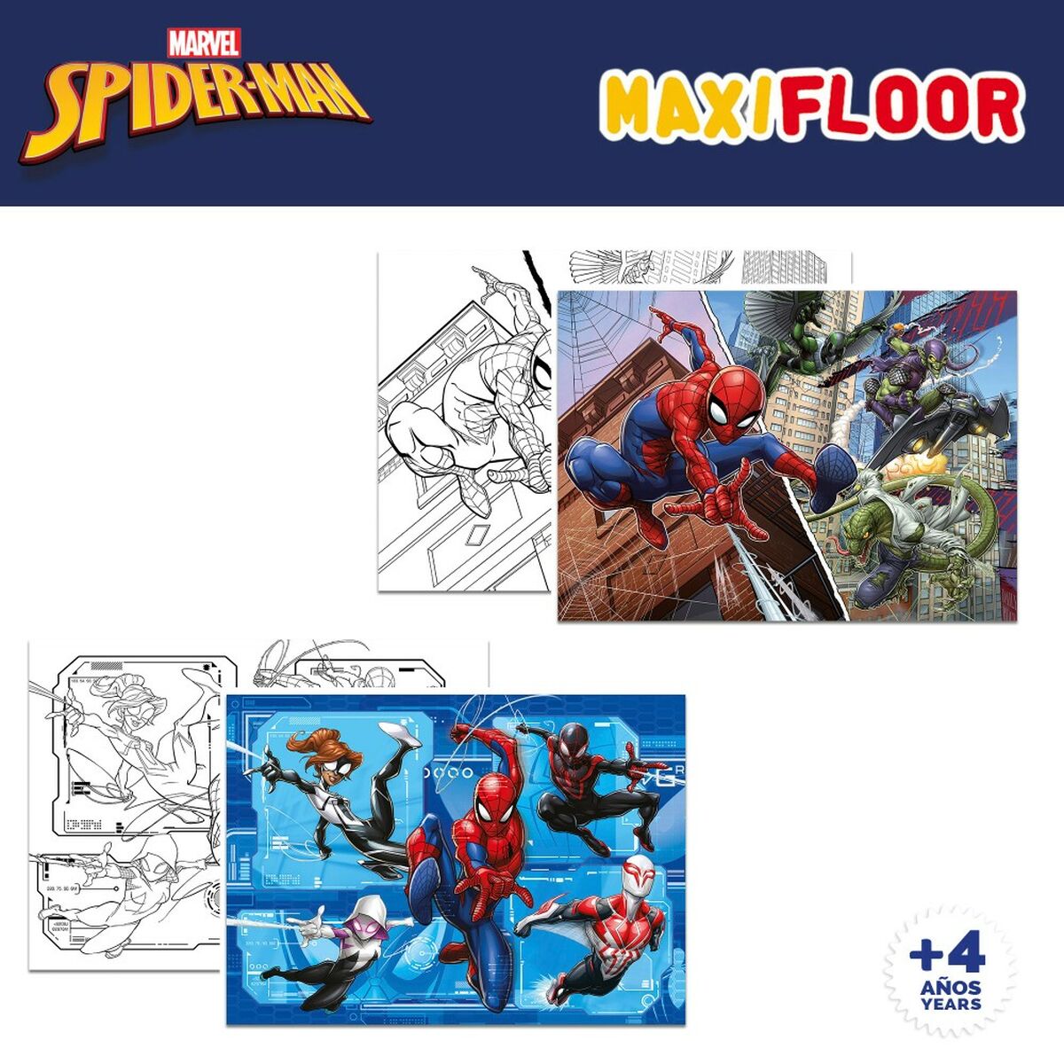 Vaikiška puzlė Spider-Man Dvipusis “Keturi viename” 48 Dalys 35 x 1,5 x 25 cm (6 vnt.)