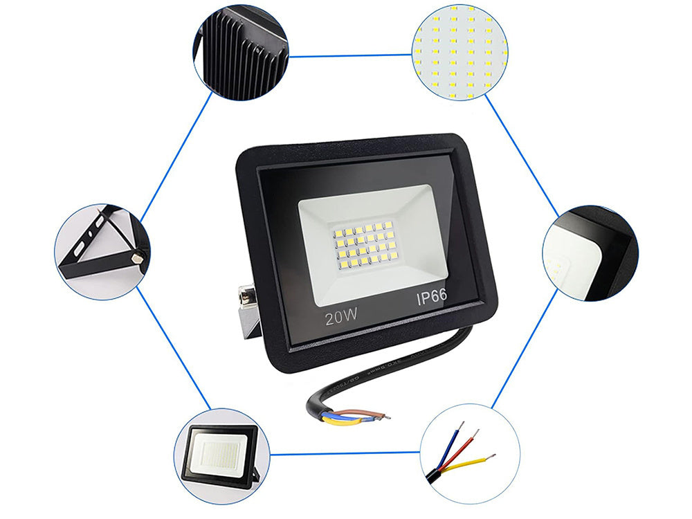 LED halogeninis prožektorius 20W (lauko, IP66, 6000K)