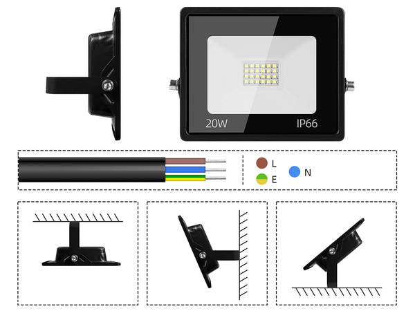 LED halogeninis prožektorius 20W (lauko, IP66, 6000K)