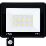 LED halogeninis prožektorius 100W su jutikliu (6000K, IP66)