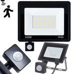 LED halogeninis prožektorius 100W su jutikliu (6000K, IP66)