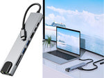 8-in-1 HUB adapteris: 2x USB-C, 2x USB, HDMI, SD, RJ45