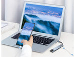 8-in-1 HUB adapteris: 2x USB-C, 2x USB, HDMI, SD, RJ45