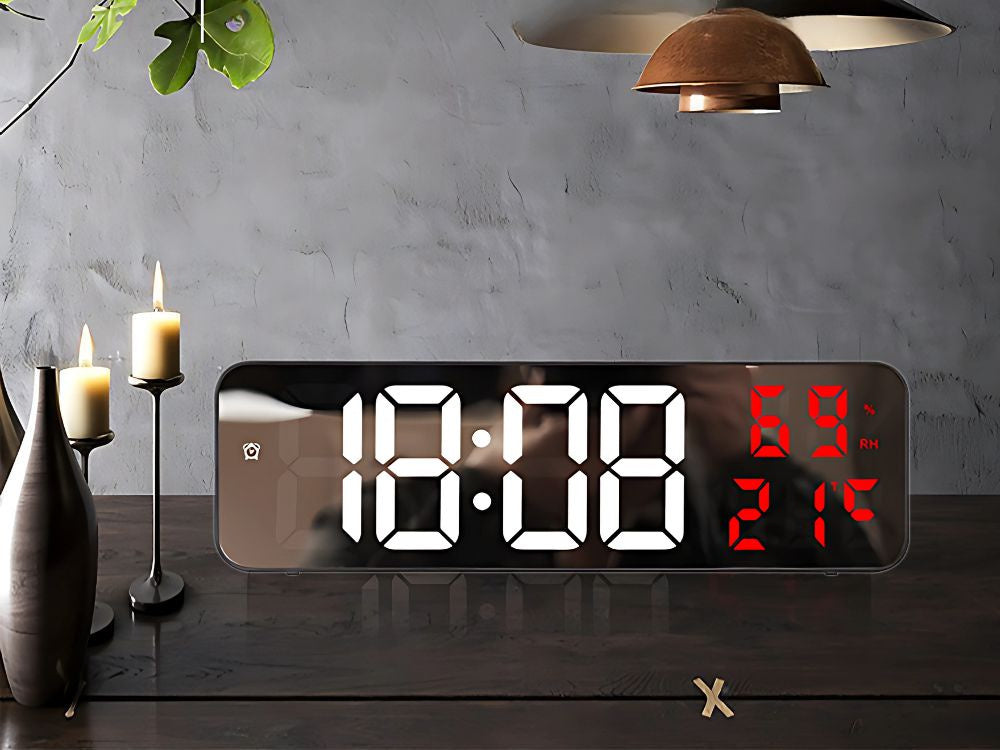 Elektroninis laikrodis skaitmeninis led žadintuvas termometras veidrodis stovi usb baterijos, Raudona, Szín, Piros