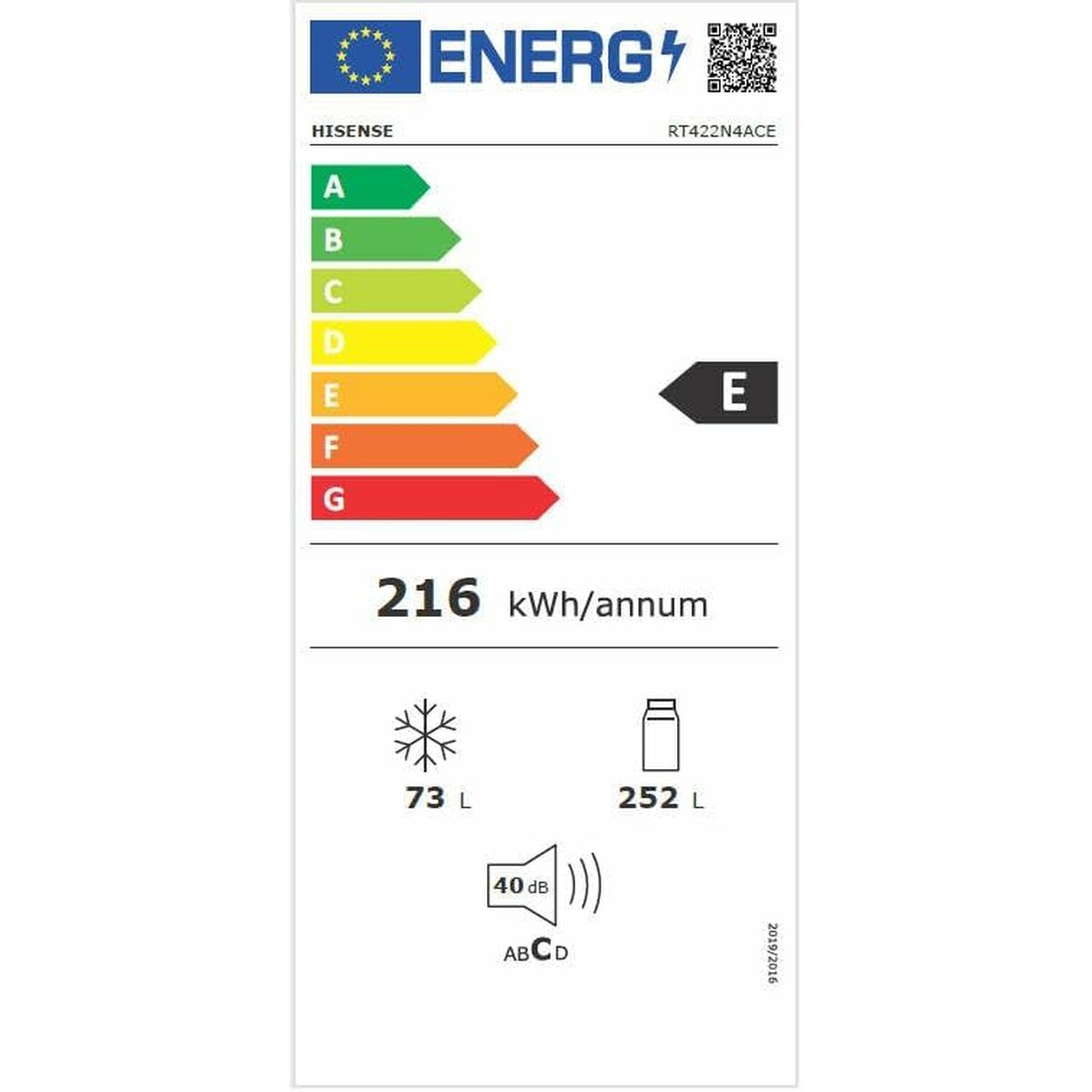 Šaldytuvas Hisense RT422N4ACE  170 Plienas 252 L