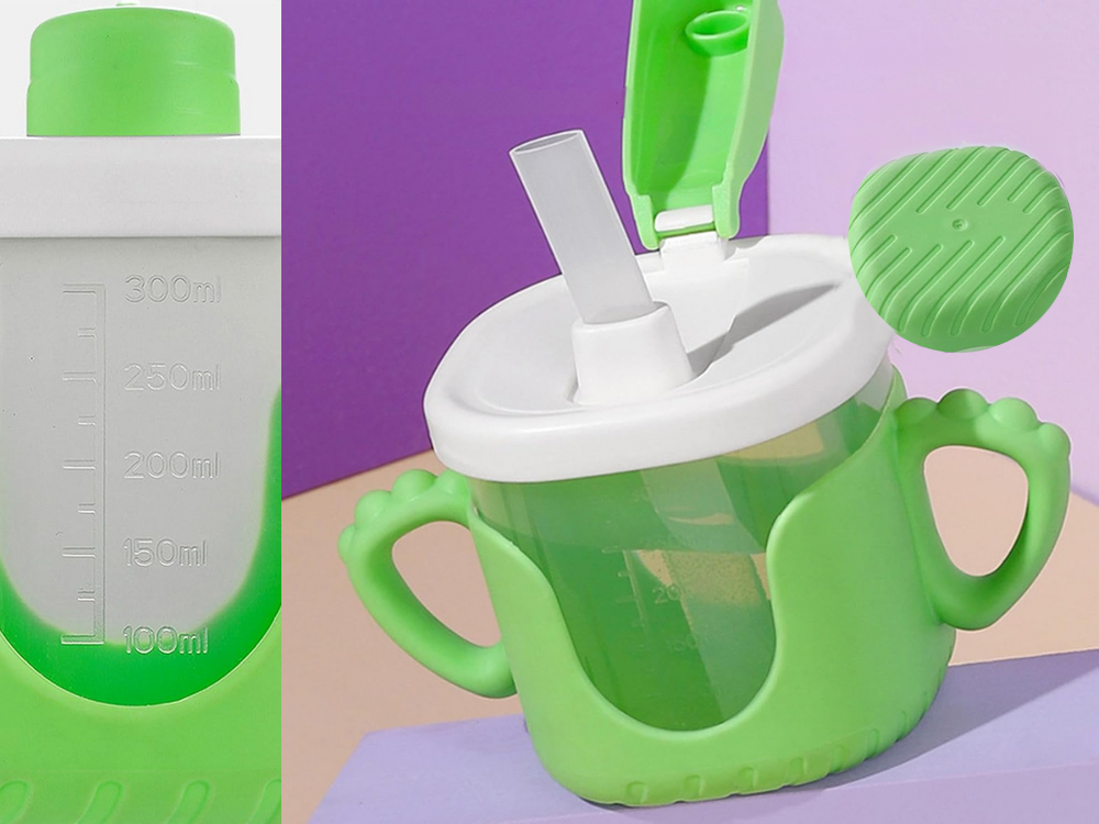 Kūdikių gertuvė su silikoninėmis rankenėlėmis (300 ml, su šiaudeliu)