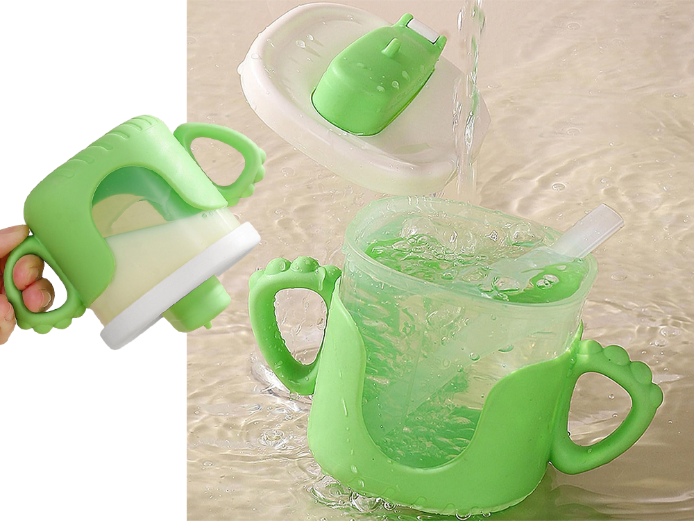 Kūdikių gertuvė su silikoninėmis rankenėlėmis (300 ml, su šiaudeliu)