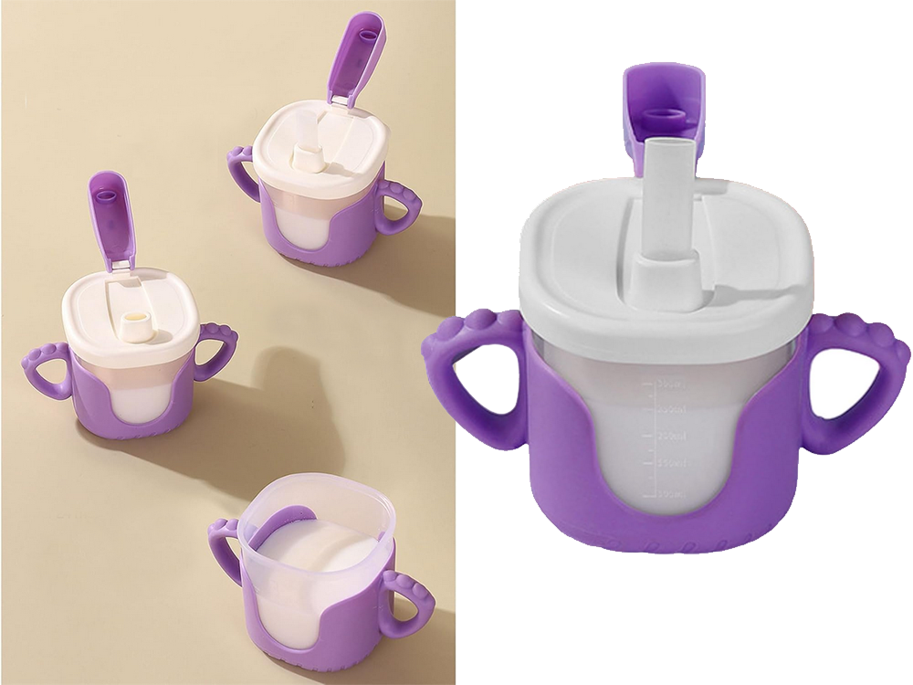 Kūdikių gertuvė su silikoninėmis rankenėlėmis (300 ml, su šiaudeliu)