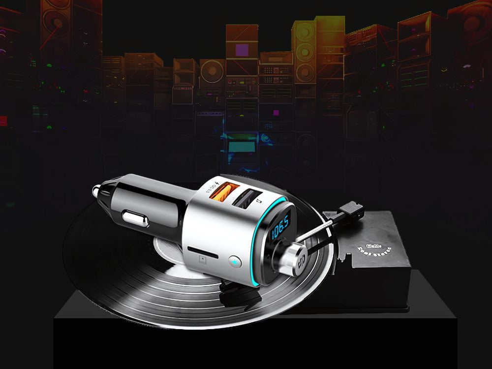 Bluetooth fm transmiteris automobilio įkroviklis fast 2x usb iluminacija
