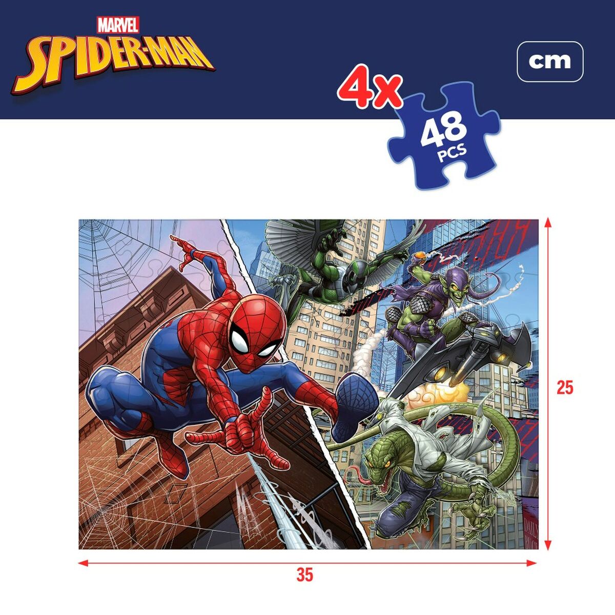 Vaikiška puzlė Spider-Man Dvipusis “Keturi viename” 48 Dalys 35 x 1,5 x 25 cm (6 vnt.)