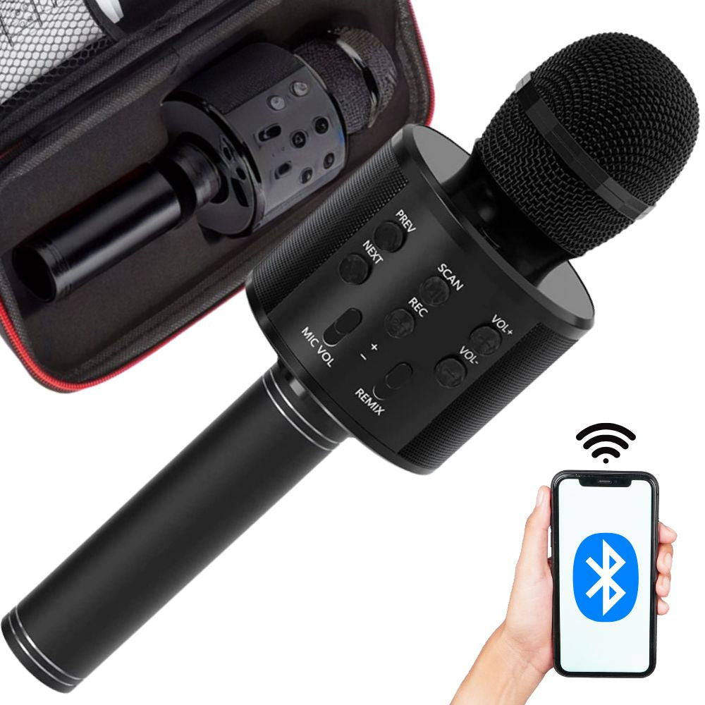 Belaidis mikrofonas bluetooth karaoke garsiakalbis apvalus su dėklu įvairūs režimai, Juoda, Szín, Fekete