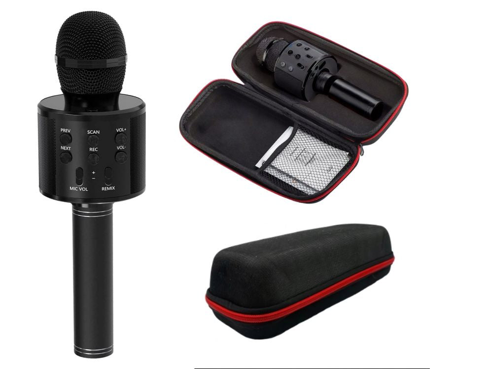 Belaidis mikrofonas bluetooth karaoke garsiakalbis apvalus su dėklu įvairūs režimai, Juoda, Szín, Fekete