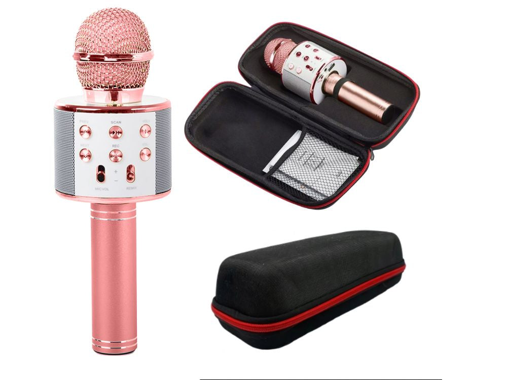 Belaidis mikrofonas bluetooth karaoke garsiakalbis apvalus su dėklu įvairūs režimai, Rožinė, Szín, Rózsaszín