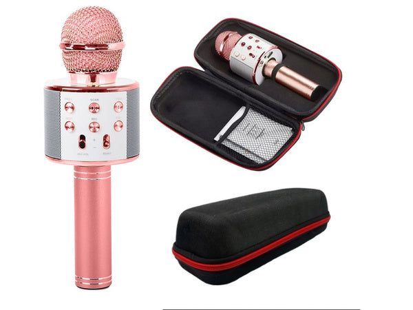 Belaidis mikrofonas bluetooth karaoke garsiakalbis apvalus su dėklu įvairūs režimai, Rožinė, Szín, Rózsaszín