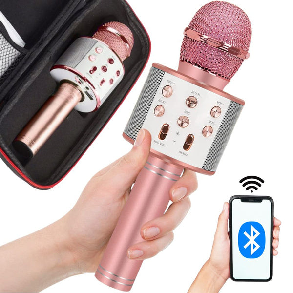 Belaidis mikrofonas bluetooth karaoke garsiakalbis apvalus su dėklu įvairūs režimai, Rožinė, Szín, Rózsaszín