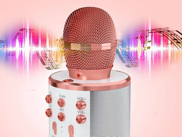 Belaidis mikrofonas bluetooth karaoke garsiakalbis apvalus su dėklu įvairūs režimai, Rožinė, Szín, Rózsaszín