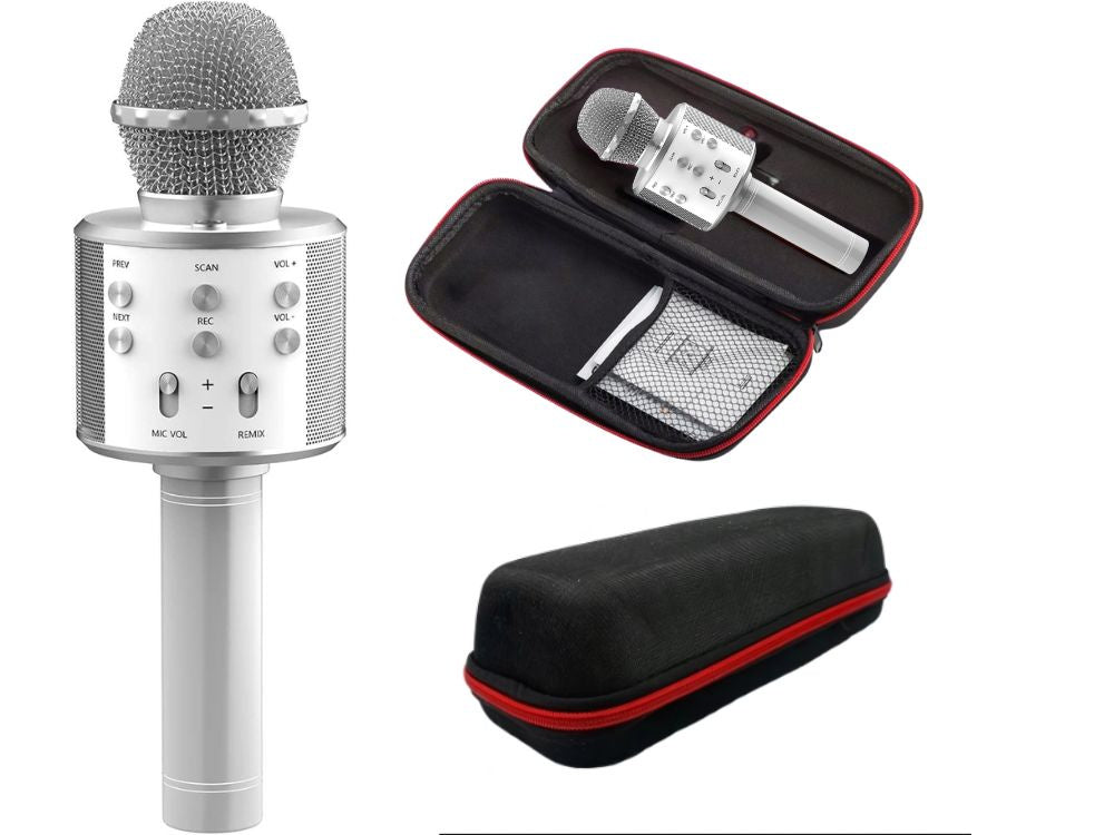 Belaidis mikrofonas bluetooth karaoke garsiakalbis apvalus su dėklu įvairūs režimai, Sidabras, Szín, Ezüst