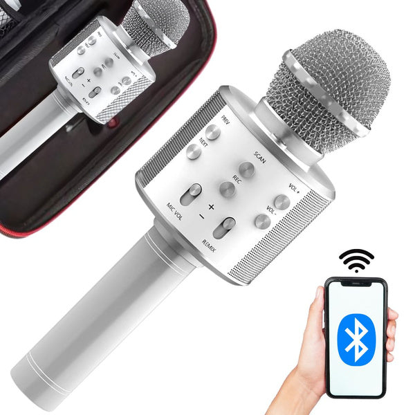 Belaidis mikrofonas bluetooth karaoke garsiakalbis apvalus su dėklu įvairūs režimai, Sidabras, Szín, Ezüst