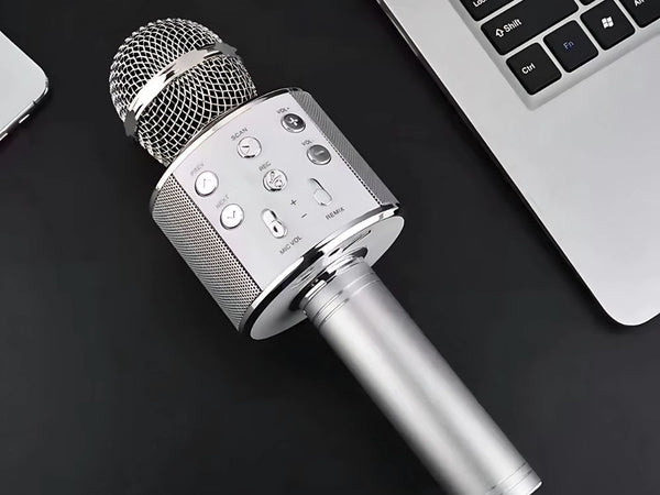 Belaidis mikrofonas bluetooth karaoke garsiakalbis apvalus su dėklu įvairūs režimai, Sidabras, Szín, Ezüst