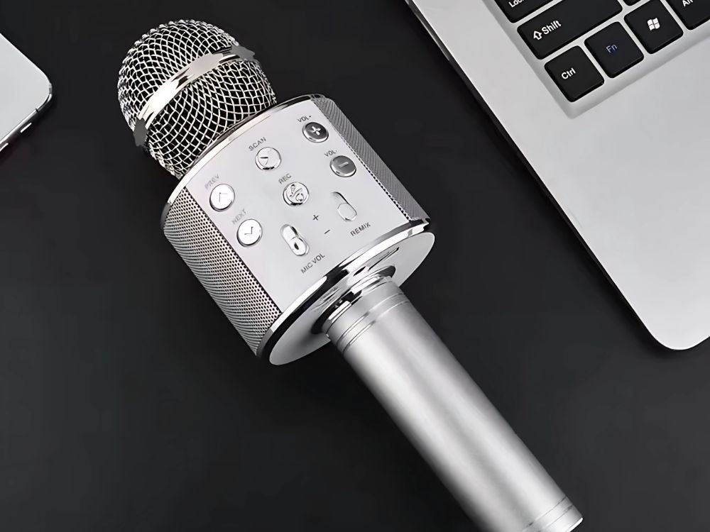 Belaidis mikrofonas bluetooth karaoke garsiakalbis apvalus su dėklu įvairūs režimai, Sidabras, Szín, Ezüst