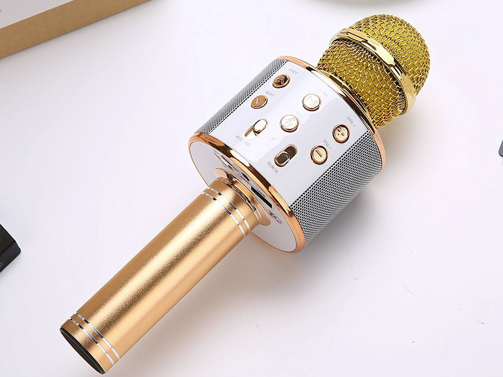 Belaidis mikrofonas bluetooth karaoke garsiakalbis apvalus su dėklu įvairūs režimai, Auksinis, Szín, Aranysárga