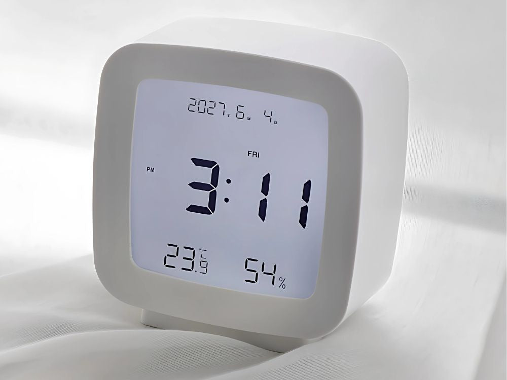 Žadintuvas su data ir temperatūra su snaudimo funkcija lcd drėgmės ore, Baltas, Szín, Fehér