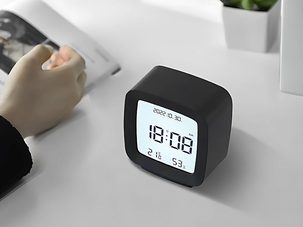Žadintuvas su data ir temperatūra su snaudimo funkcija lcd drėgmės ore, Juoda, Szín, Fekete