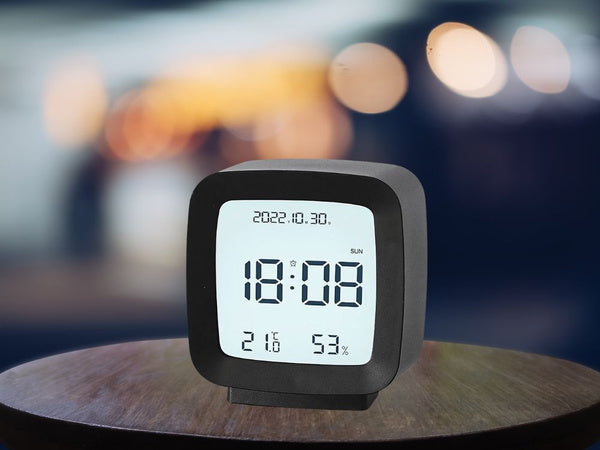 Žadintuvas su data ir temperatūra su snaudimo funkcija lcd drėgmės ore, Juoda, Szín, Fekete