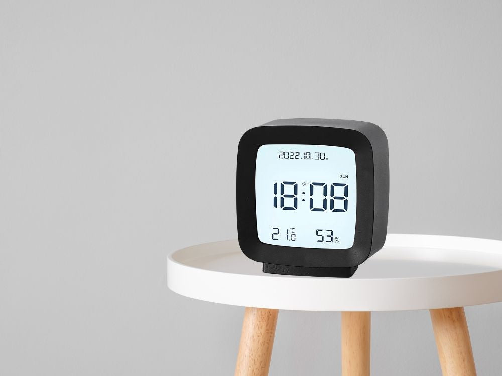 Žadintuvas su data ir temperatūra su snaudimo funkcija lcd drėgmės ore, Juoda, Szín, Fekete