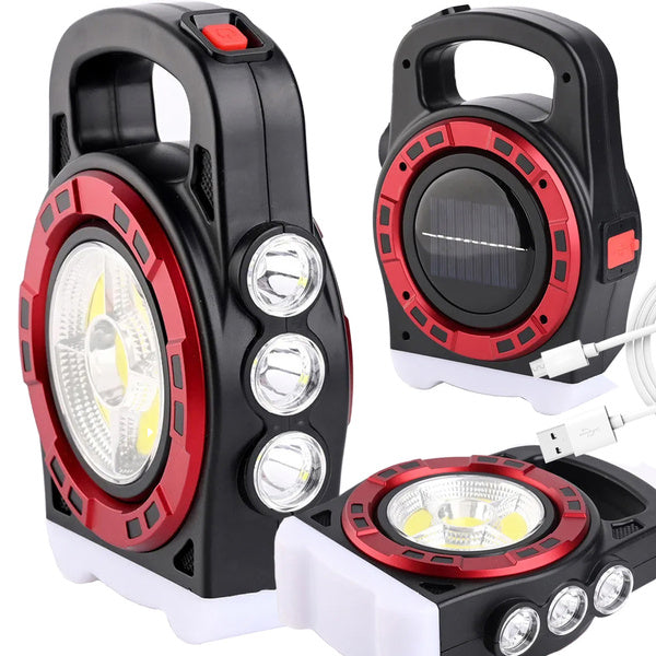 Saulės žibintuvėlis nešiojamas įkraunamas led šviesos powerbank reflektoriaus galia, Raudona, Szín, Piros